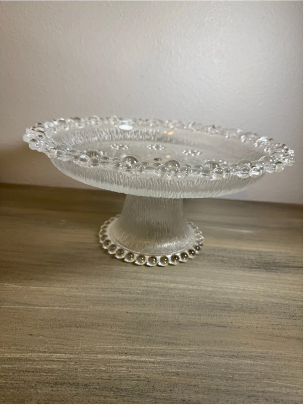 Vintage Masserini Barocco Attributed Clear Glass Pedestal Cake Stand 11.5